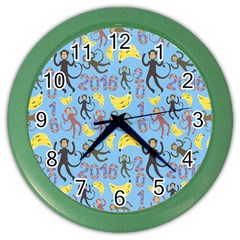 Cute Monkeys Seamless Pattern Color Wall Clocks by Simbadda