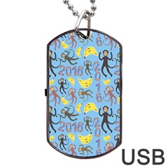 Cute Monkeys Seamless Pattern Dog Tag Usb Flash (one Side) by Simbadda