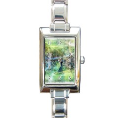 Digitally Painted Abstract Style Watercolour Painting Of A Peacock Rectangle Italian Charm Watch by Simbadda