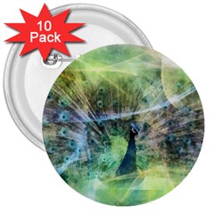 Digitally Painted Abstract Style Watercolour Painting Of A Peacock 3  Buttons (10 Pack)  by Simbadda