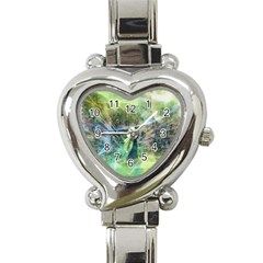 Digitally Painted Abstract Style Watercolour Painting Of A Peacock Heart Italian Charm Watch by Simbadda