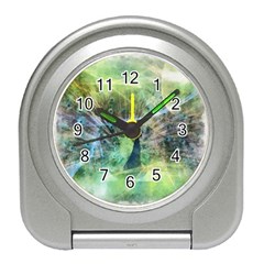 Digitally Painted Abstract Style Watercolour Painting Of A Peacock Travel Alarm Clocks by Simbadda