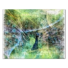 Digitally Painted Abstract Style Watercolour Painting Of A Peacock Rectangular Jigsaw Puzzl by Simbadda