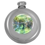 Digitally Painted Abstract Style Watercolour Painting Of A Peacock Round Hip Flask (5 oz) Front