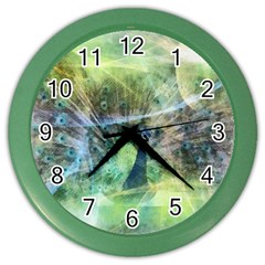 Digitally Painted Abstract Style Watercolour Painting Of A Peacock Color Wall Clocks by Simbadda