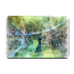 Digitally Painted Abstract Style Watercolour Painting Of A Peacock Small Doormat  by Simbadda