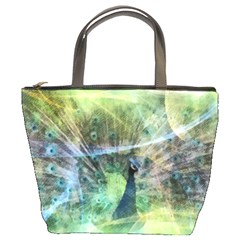 Digitally Painted Abstract Style Watercolour Painting Of A Peacock Bucket Bags by Simbadda