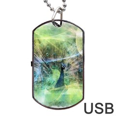 Digitally Painted Abstract Style Watercolour Painting Of A Peacock Dog Tag Usb Flash (one Side) by Simbadda