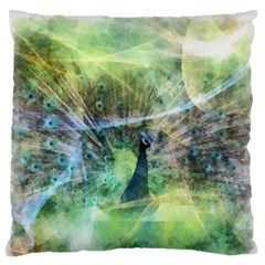 Digitally Painted Abstract Style Watercolour Painting Of A Peacock Large Flano Cushion Case (two Sides) by Simbadda