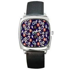 Cute Birds Pattern Square Metal Watch by Simbadda