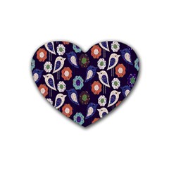 Cute Birds Pattern Rubber Coaster (heart)  by Simbadda