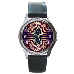 Colorful Seamless Vibrant Pattern Round Metal Watch by Simbadda