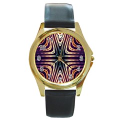 Colorful Seamless Vibrant Pattern Round Gold Metal Watch by Simbadda