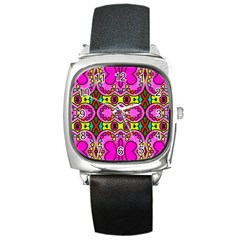 Love Hearths Colourful Abstract Background Design Square Metal Watch by Simbadda