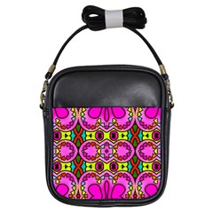 Love Hearths Colourful Abstract Background Design Girls Sling Bags by Simbadda