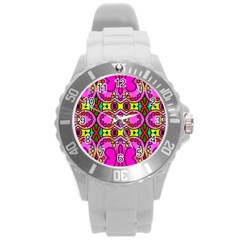 Love Hearths Colourful Abstract Background Design Round Plastic Sport Watch (l) by Simbadda