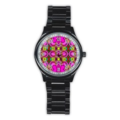 Love Hearths Colourful Abstract Background Design Stainless Steel Round Watch by Simbadda