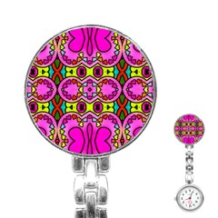 Love Hearths Colourful Abstract Background Design Stainless Steel Nurses Watch by Simbadda