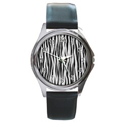 Black White Seamless Fur Pattern Round Metal Watch by Simbadda