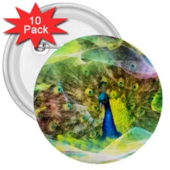 Peacock Digital Painting 3  Buttons (10 Pack)  by Simbadda