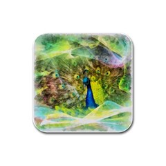 Peacock Digital Painting Rubber Square Coaster (4 Pack)  by Simbadda