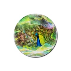 Peacock Digital Painting Rubber Coaster (round)  by Simbadda