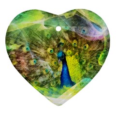 Peacock Digital Painting Heart Ornament (two Sides) by Simbadda