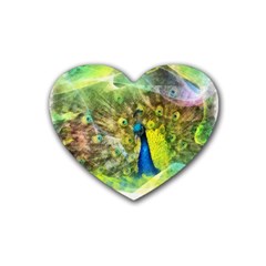 Peacock Digital Painting Heart Coaster (4 Pack)  by Simbadda