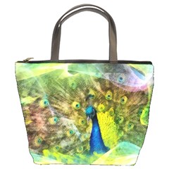 Peacock Digital Painting Bucket Bags by Simbadda