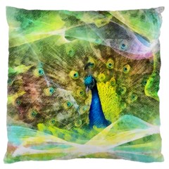 Peacock Digital Painting Large Cushion Case (two Sides) by Simbadda