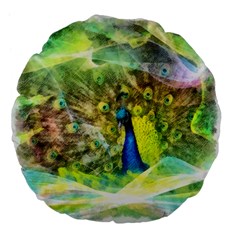 Peacock Digital Painting Large 18  Premium Flano Round Cushions by Simbadda