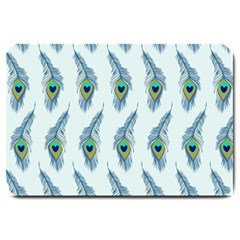 Background Of Beautiful Peacock Feathers Wallpaper For Scrapbooking Large Doormat  by Simbadda