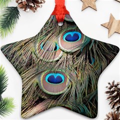 Colorful Peacock Feathers Background Ornament (star) by Simbadda