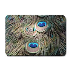 Colorful Peacock Feathers Background Small Doormat  by Simbadda