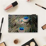 Colorful Peacock Feathers Background Cosmetic Bag (Small)  Back