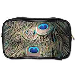 Colorful Peacock Feathers Background Toiletries Bags by Simbadda