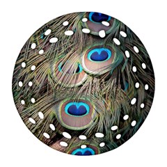 Colorful Peacock Feathers Background Round Filigree Ornament (two Sides) by Simbadda