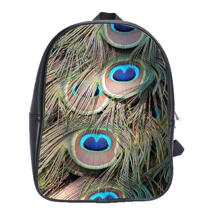 Colorful Peacock Feathers Background School Bags (XL) 