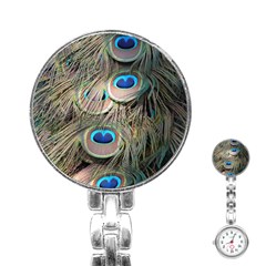 Colorful Peacock Feathers Background Stainless Steel Nurses Watch by Simbadda