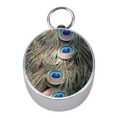 Colorful Peacock Feathers Background Mini Silver Compasses by Simbadda