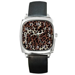 Background Fabric Animal Motifs Square Metal Watch by Simbadda