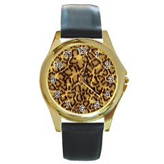 Seamless Animal Fur Pattern Round Gold Metal Watch by Simbadda