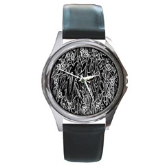 Gray Background Pattern Round Metal Watch by Simbadda