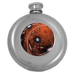 Fractal Peacock World Background Round Hip Flask (5 Oz) by Simbadda