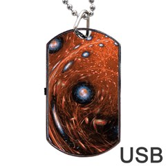 Fractal Peacock World Background Dog Tag Usb Flash (two Sides) by Simbadda