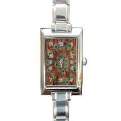 Peacock Pattern Background Rectangle Italian Charm Watch by Simbadda