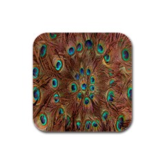 Peacock Pattern Background Rubber Square Coaster (4 Pack)  by Simbadda