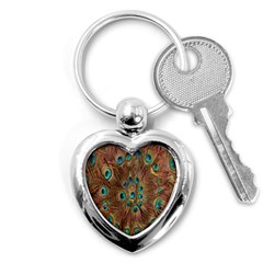 Peacock Pattern Background Key Chains (heart)  by Simbadda