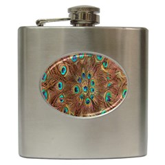 Peacock Pattern Background Hip Flask (6 Oz) by Simbadda