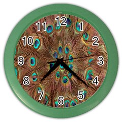 Peacock Pattern Background Color Wall Clocks by Simbadda